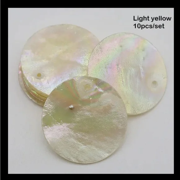 10, 25mm Round Iridescent Yellow Shell Charms | Jewelry, Home & Clothing | New - Picture 5 of 10